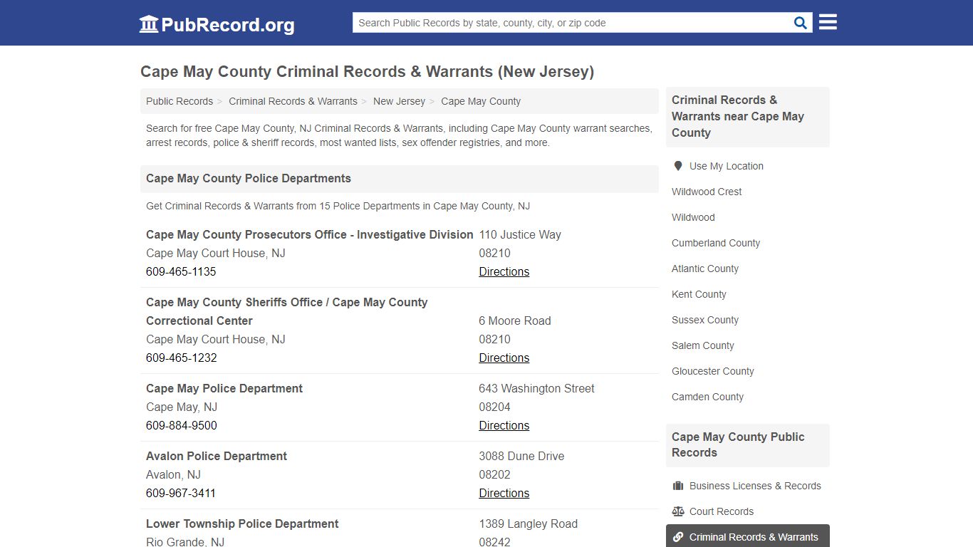 Cape May County Criminal Records & Warrants (New Jersey)